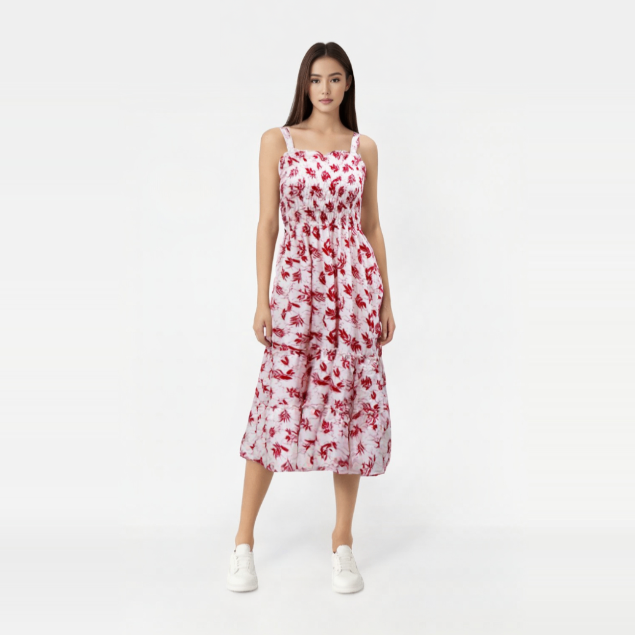 Smocked floral design dress