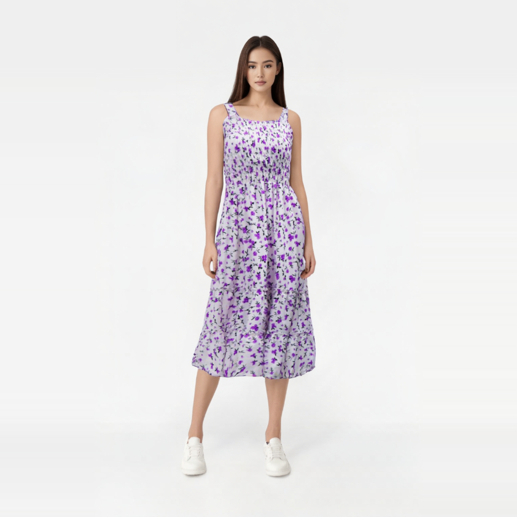 Smocked floral design dress