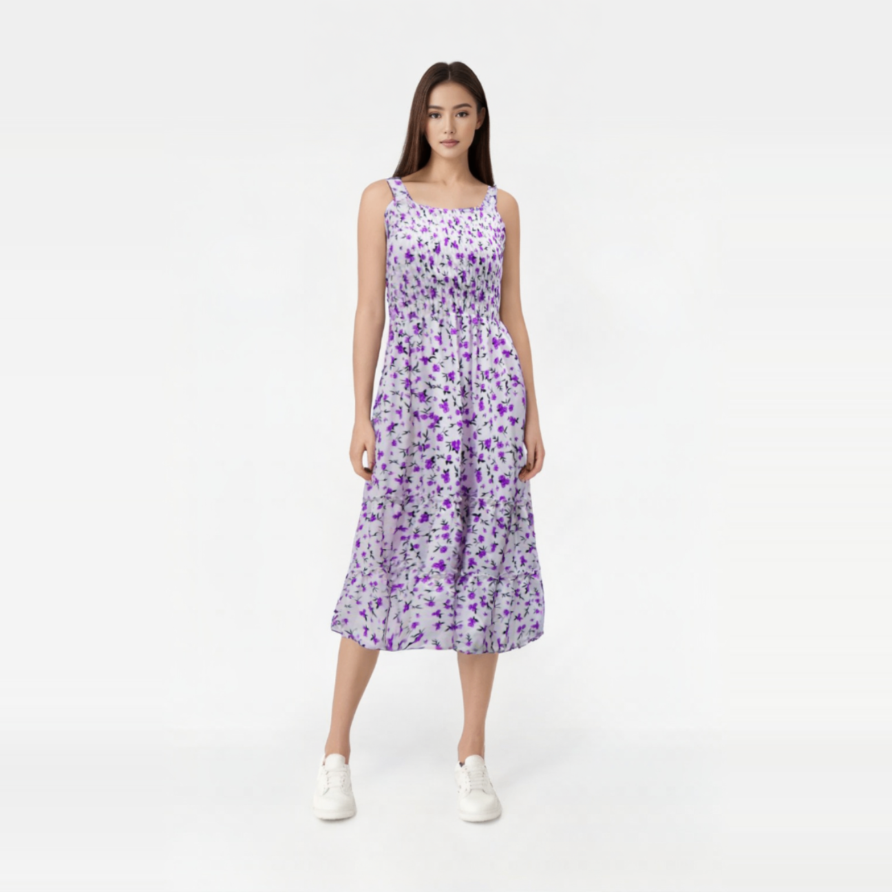 Smocked floral design dress