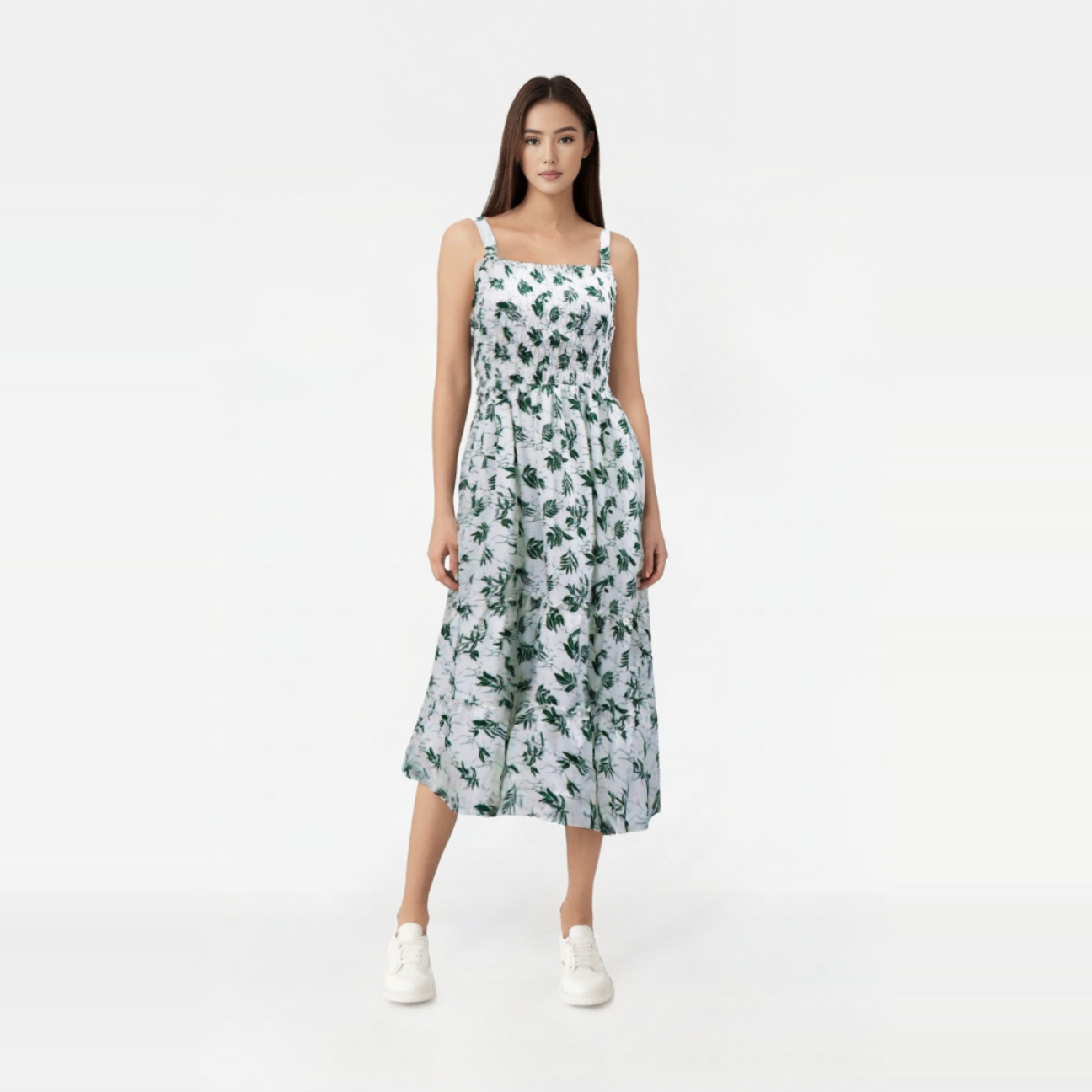 Smocked floral design dress