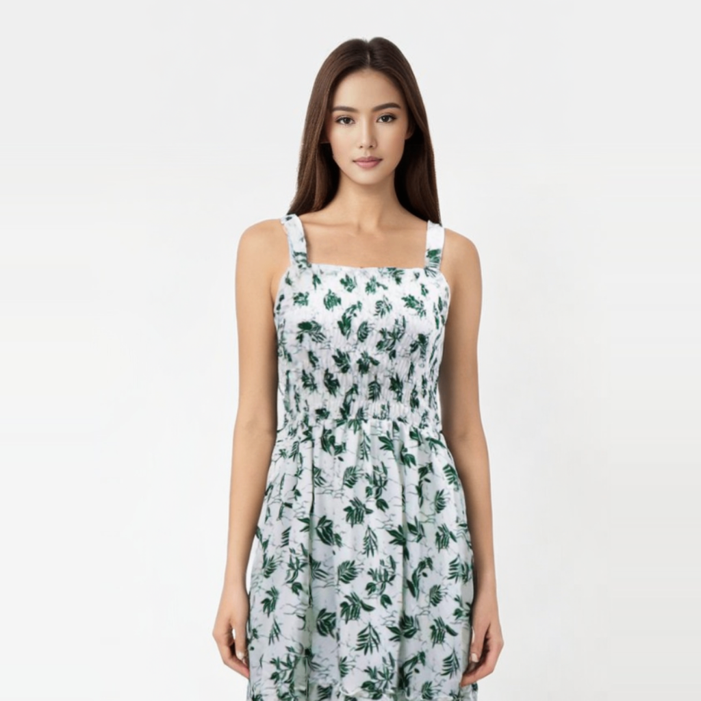 Smocked floral design dress