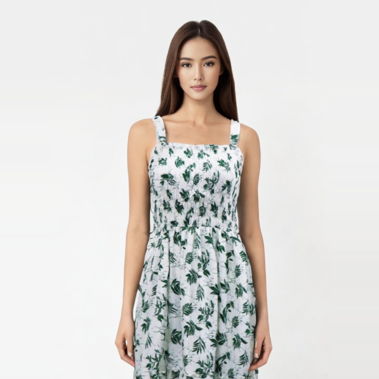 Smocked floral design dress
