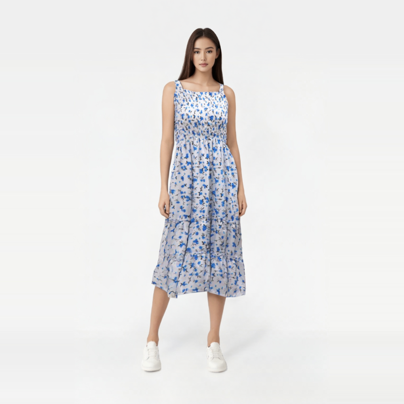Smocked floral design dress