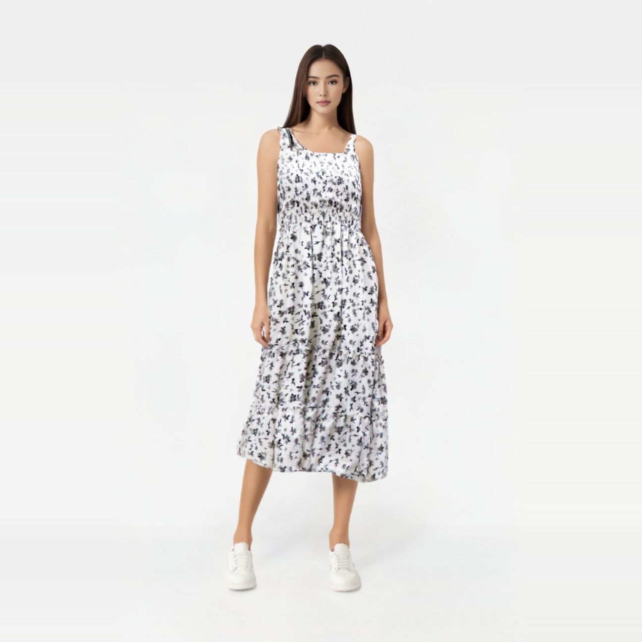 Smocked floral design dress